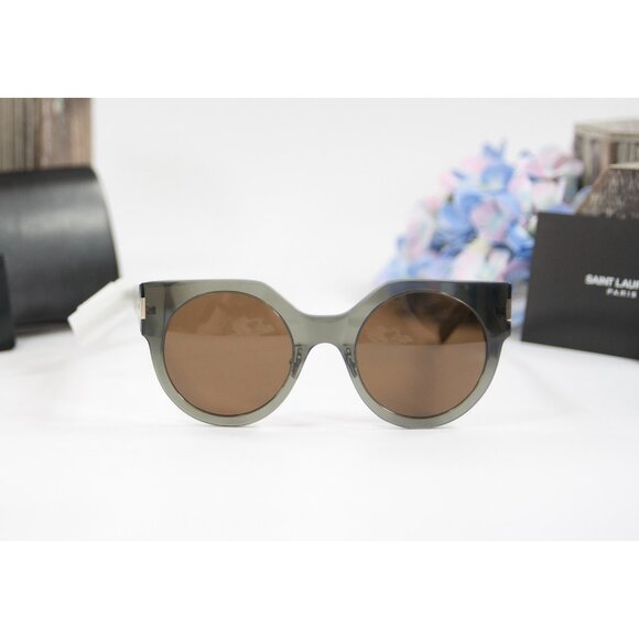 Saint Laurent SL185 Grey Logo Acrylic Round Sunglasses NWT Case main image 5